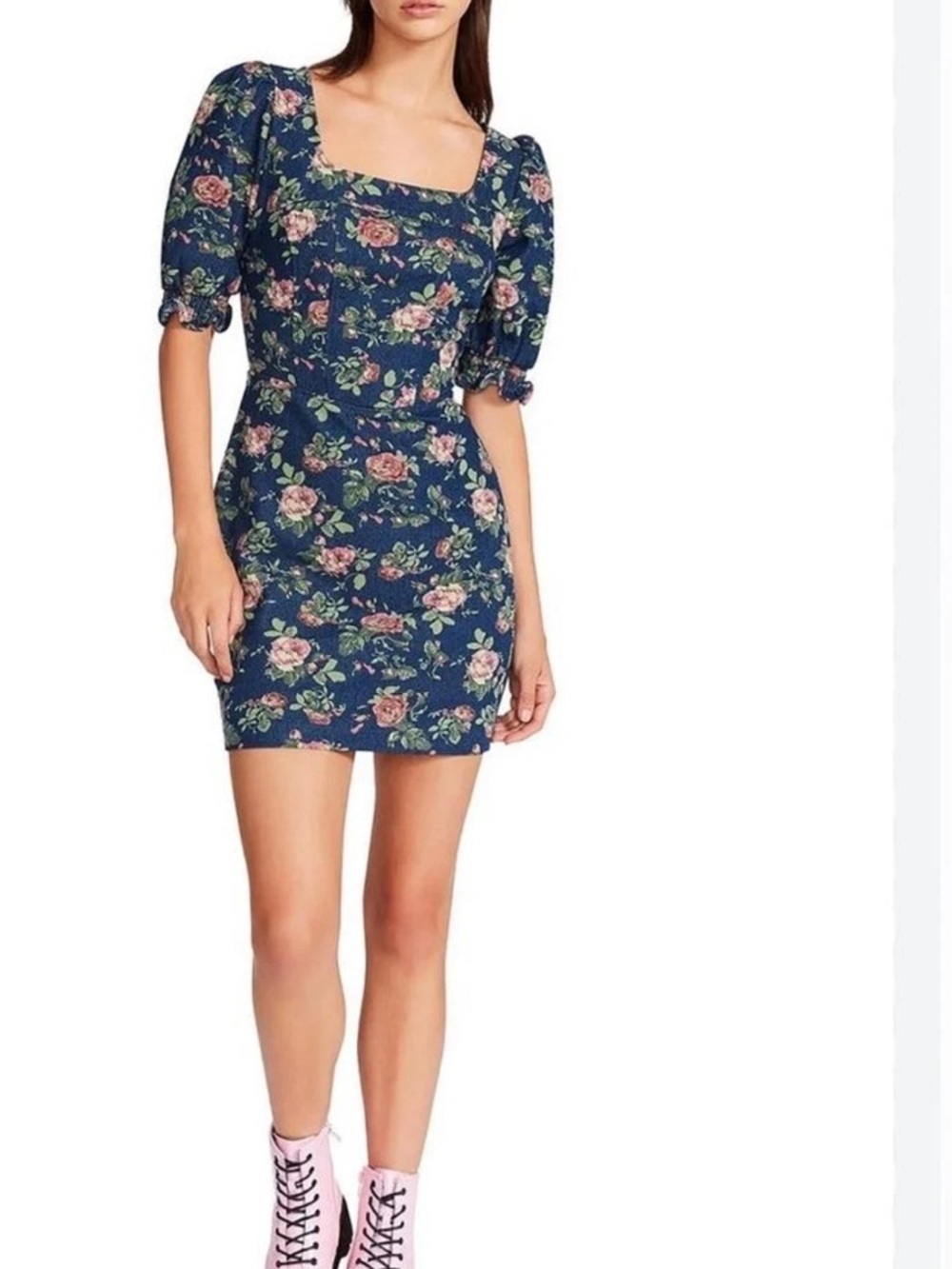 Floral Square-Neck Navy floral  Mini Dress by Betsey Johnson XL